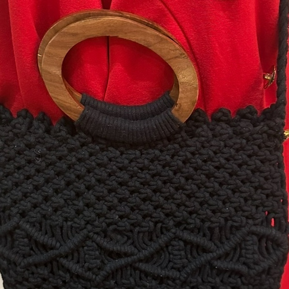 Danielle Nicole Black Macrame Fringed Handbag - image 2